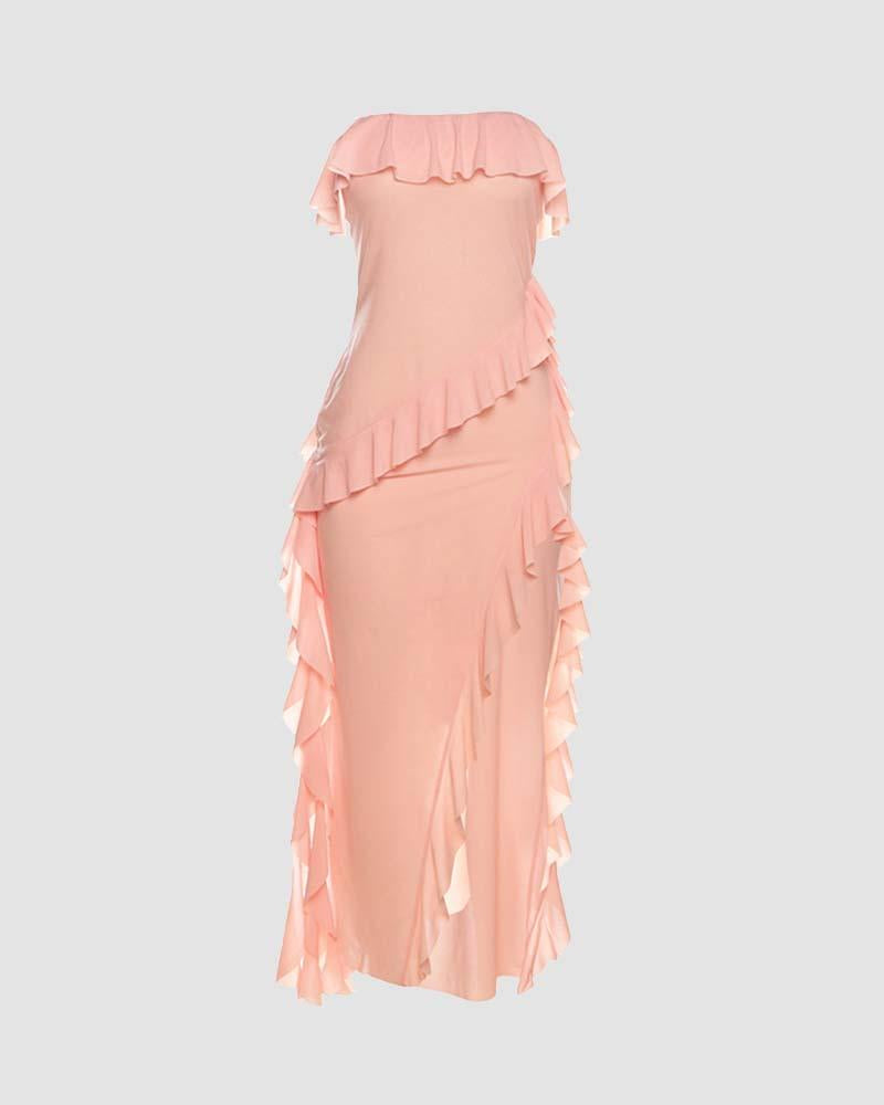 JazzHer Side Slit Ruffled Maxi Skirt