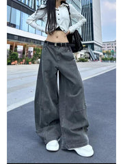 christmas outfit JazzHer Women's Grey Y2k Jeans Harajuku Oversize Denim Trousers Japanese 2000s Style Baggy Grey Jean Pants Trashy Vintage Emo Clothes