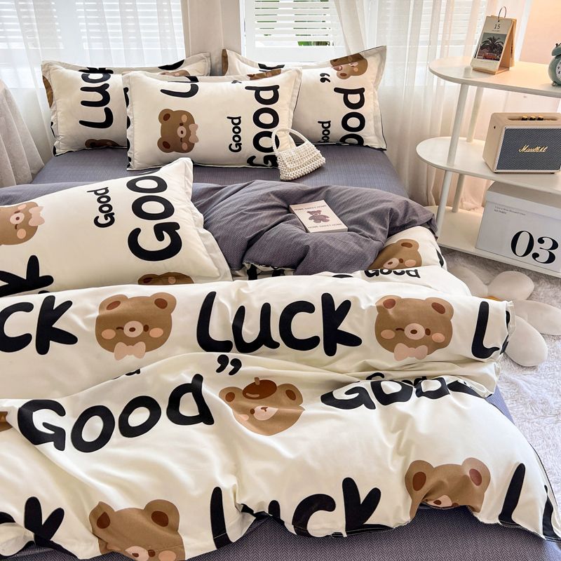 JazzHer Lucky Dog Bedding Set Cute Cartoon No Filler Twin Full Size Duvet Cover Flat Sheet Pillowcase Fashion Girls Boys New Bed Linen