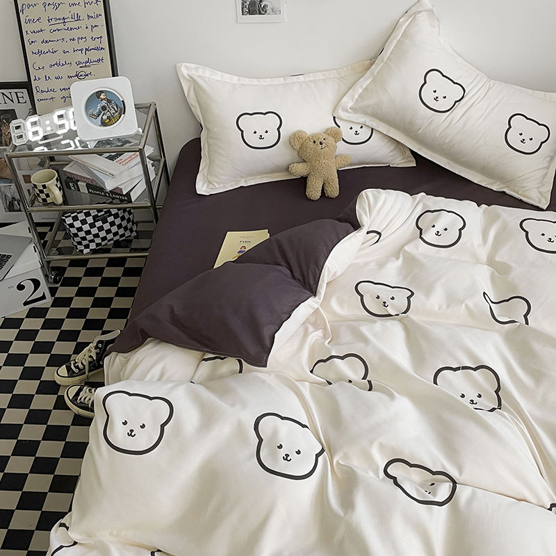JazzHer Ins Style Bedding Set Fashion Solid Color Washable Duvet Cover Without Comforter Pillowcases Sheet for Student Soft Home Textile