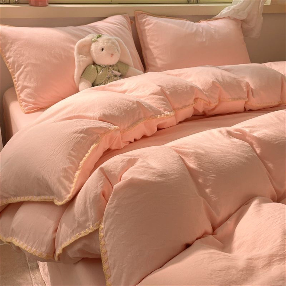 JazzHer Ins Style Pink Solid Color Bedding Sheet Nordic Duvet Cover Set Hot Sale Home Luxury Bedding Set Bed Sheet Comfortable Bedspread