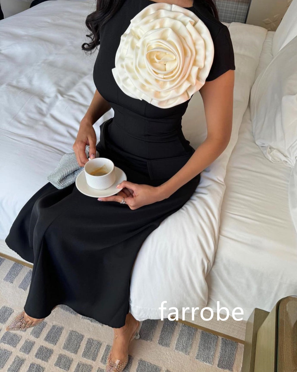 JazzHer Customized Fashion Jersey Pleat Flower A-line O-Neck Midi Dresses Prom Dresses Classic Exquisite Modern Style Pastrol Unisex Chi (PRE-ORDER)