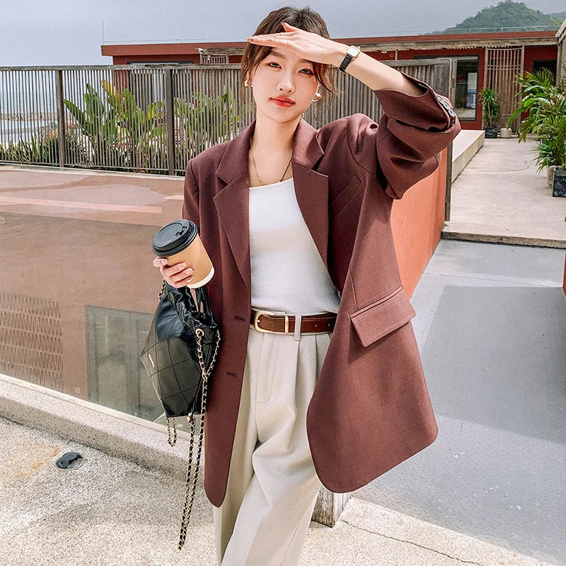 cold weather outfits JazzHer New Spring-Autumn 2024 French Style Loose-Fit Comfortable Wide Version Casual Socialite Jacket For Women Elegant Versatile