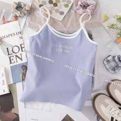 JazzHer Vintage Letter Embroidery Slim Crop Top Women  Patchwork Sexy Sleeveless Soft Cotton Camis Woman Summer Sweet Chic Y2k Tops 2025