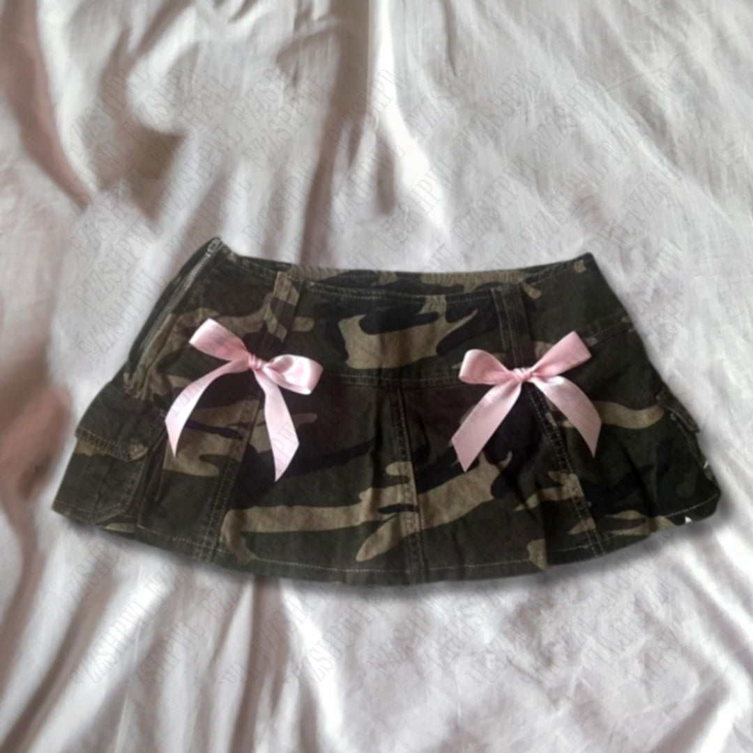 JazzHer Chic aesthetic street hip hop women's mini skirt Y2K punk rock camouflage cute bow sexy hot girl summer new style Slim skirt emo