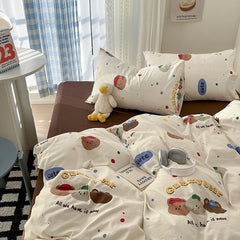 JazzHer Ins Korean Cartoon Little Bear Cute Bedding Set Autumn Winter Polyester Bed Sheet Pillowcase Twin Full Queen Size Quilt Cover