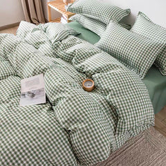 JazzHer Simple Bedding Set Plaid Sold Color Single Queen Size Duvet Cover No Filling Boys Girls Flat Sheet Pillowcase Kit