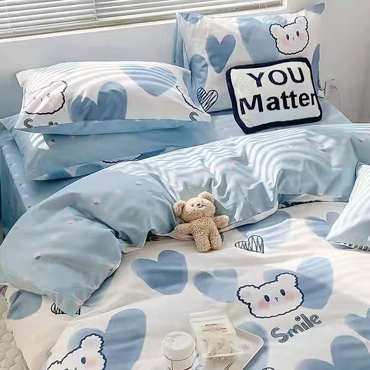 JazzHer Korean Style Cartoon Sheep Bedding Set Girls Kids Twin Full Queen Size Bed Flat Sheet Duvet Cover Pillowcases Bed Linen Kawaii