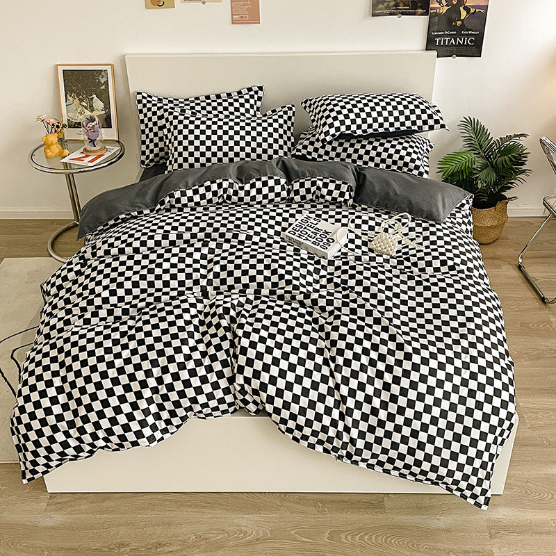 JazzHer Japanese Style Bedding Set Simple Nordic Comforter Cover Flat Sheet Pillowcase Single King Size Microfiber Girls Boys Bed Linens