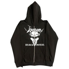 JazzHer Y2K Goth New black loose zipper hoodie men woman American cross head print street Harajuku oversized sweatshirt Y2K punk hoodie