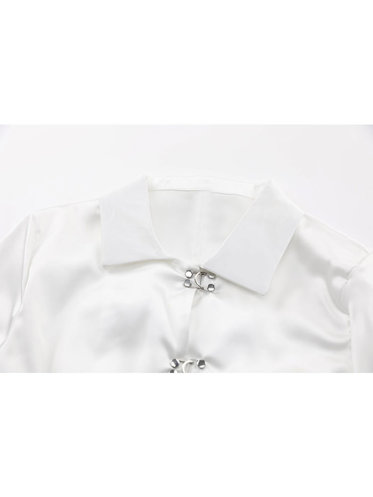 christmas outfit JazzHer Women's White Shirt Vintage Long Sleeve Single Breasted Loose Office Ladies Female Elegant Slim All-match Blouses Chic Top Short