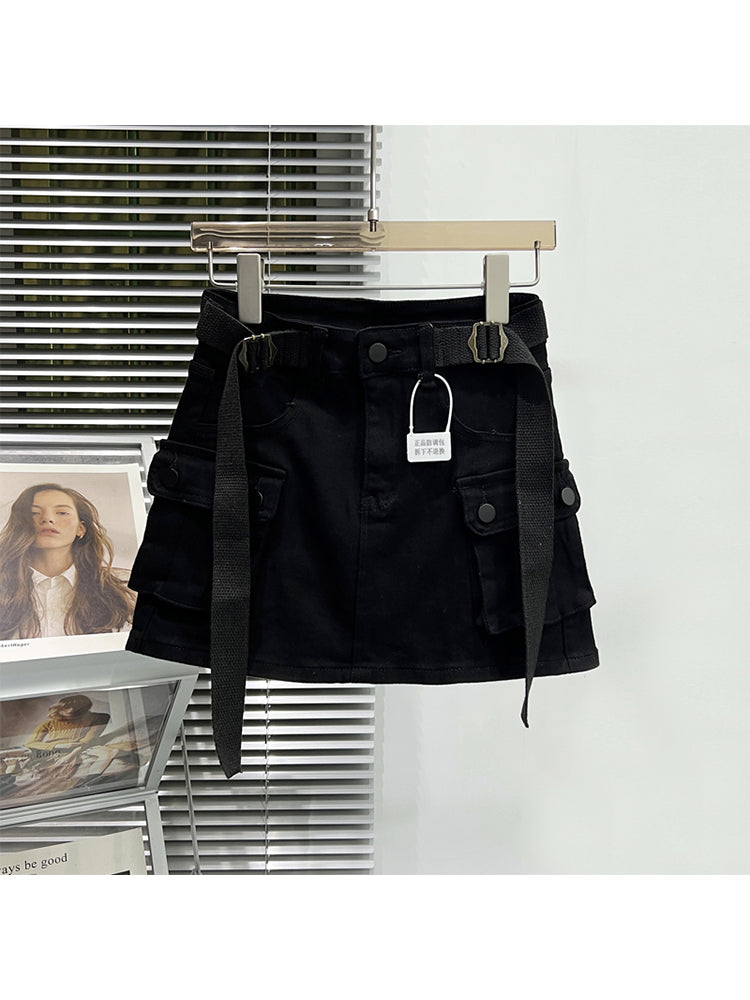 christmas outfit JazzHer Women Denim Cargo A-line Skirt Vintage Y2k Khaki Skirt Harajuku Korean Streetwear Fashion A-line Skirts Emo 2000s Trashy Clothes