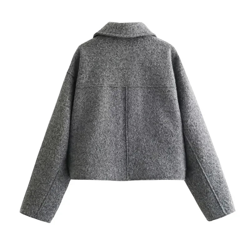 JazzHer Autumn Winter Cropped Jacket for Women Short Coat Tweed Jacket Zip Crop Demi-season Jacket Woman New in outerwears