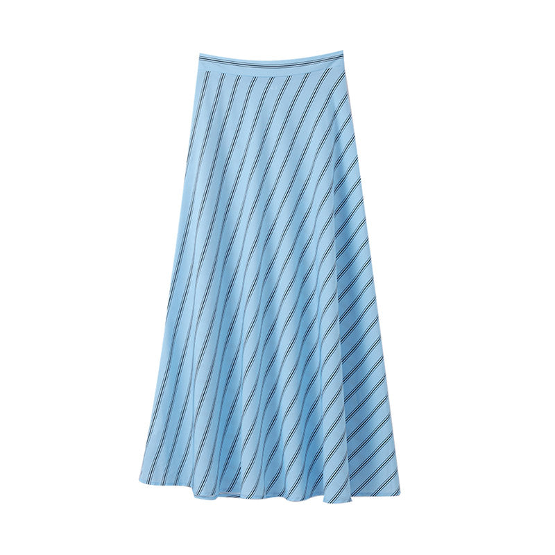 JazzHer Elegant Stripe Print Skirt Set Women Fashion Belt Lantern Sleeve Shirt Pleated Long Skirts 2024 Spring Summer Casual Lady Outfit