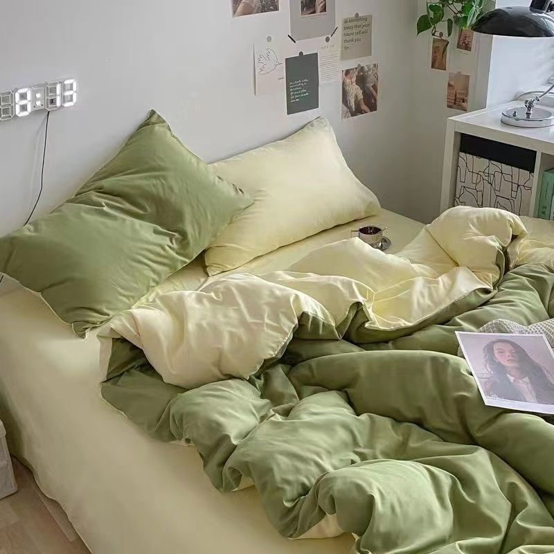 JazzHer Nordic Duvet Cover Flat Sheet Pillowcases Set Solid Color Twin Queen Size Ins Style Bed Linen Boys Girls Bedding Home Textile