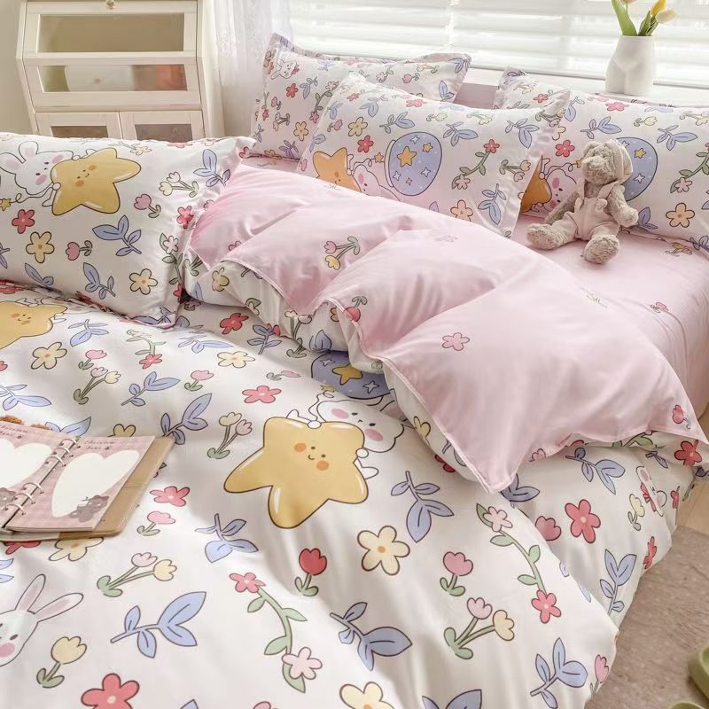 JazzHer Flowers Rabbit Bedding Set Ins No Filler Single Queen Size Duvet Cover Flat Sheet Pillowcase Girls Boys New Comforter Duvet