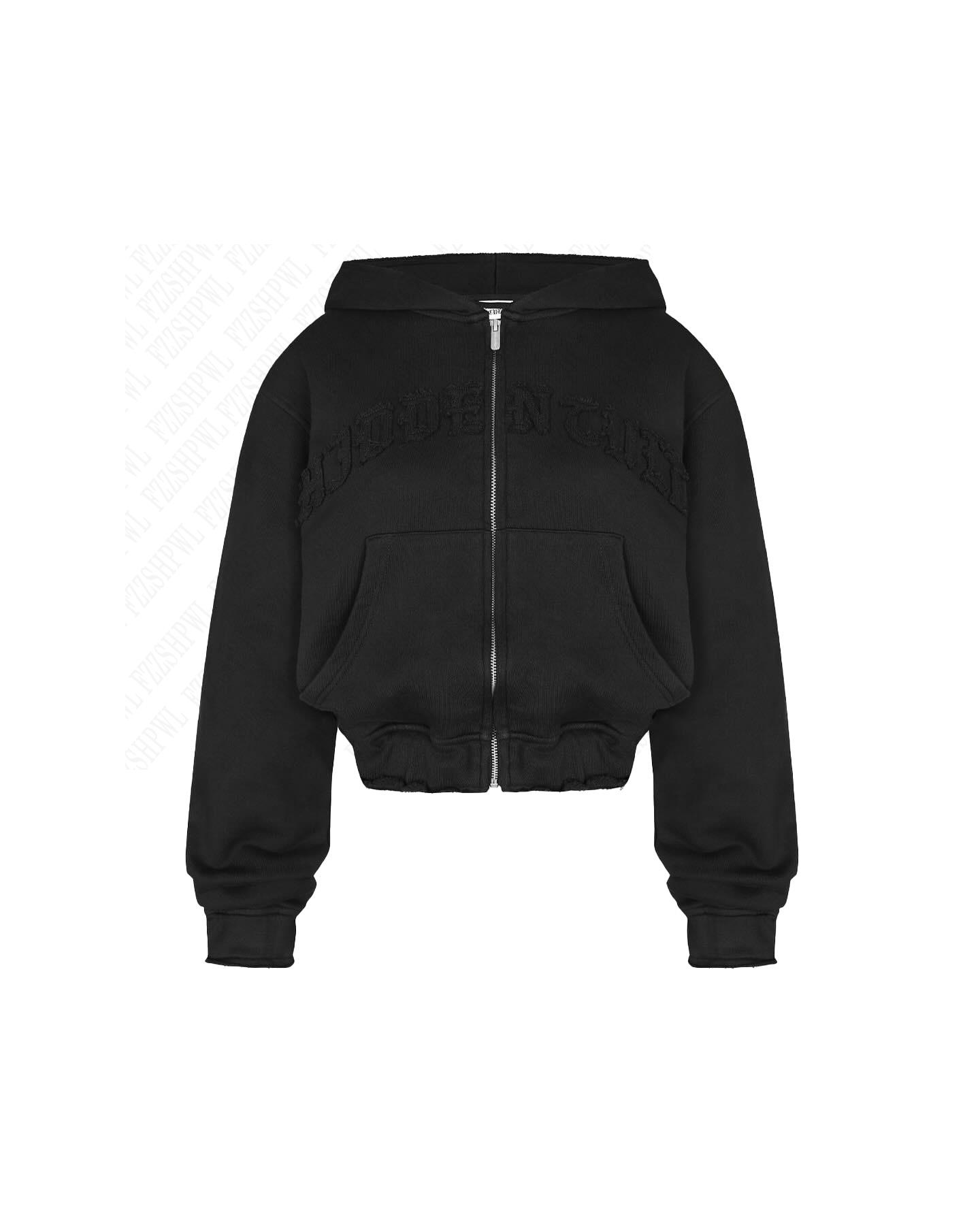 JazzHer Black zip-up hoodie sweatpants Two-piece Y2K Clothing Women's hip Hop Solid color embroidered casual sweatshirt casual pants emo