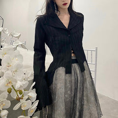 JazzHer Gothic Women Black Shirts Korean Female Designed Irregular Tops Dark Academic Spring Fashion Streetwear Y2K Blouse New