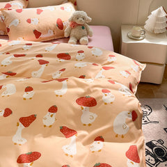 JazzHer Cute Cartoon Duvet Cover Set Kids Adult Twin Queen Size Girls Boys Flat Sheet Pillowcase No Filler Soft Home Decor Bedding Set