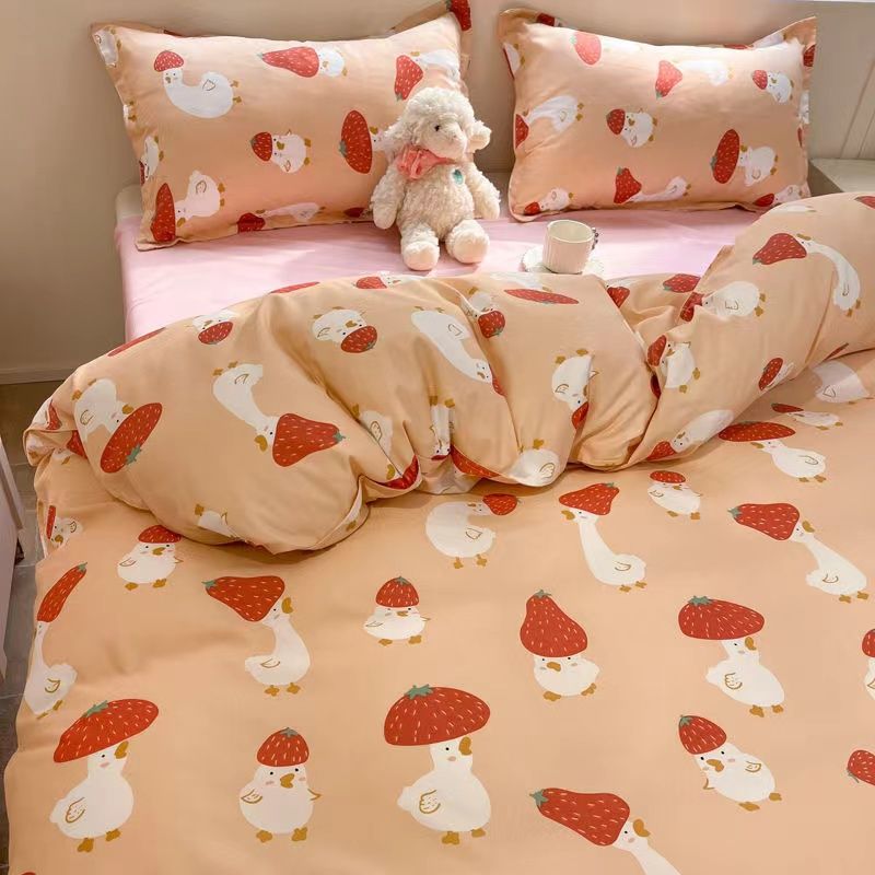 JazzHer Kids Bedding Set Cute Girls Boys Full Queen Size Duvet Cover Flat Sheet Pillowcase No Filler Kawaii New Design Home Bed Linens