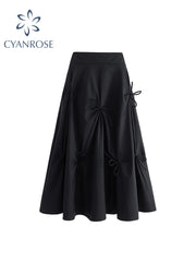 christmas outfit JazzHer Harajuku Pleated Skirts High Waistfor Women High Waisted Skirt Lace Up Bow 2025 Elegant Fashion Skirts Midi Skirt Korean Style