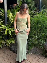 JazzHer Lady Elegant Party Dress 2025 Chic Patchwork Lace Pleated Sling Long Dress Women Sexy See Through Summer New Club Green Dresses