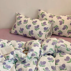 JazzHer Korean Style Duvet Cover Set No Filler Fashion Floral Ins Twin Double Queen Size Boys Girls Flat Sheet Pillowcases Bedding Linen