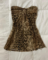 JazzHer Y2K Vintage Hot Girl Strapless Off Shoulder Ruched Tube Tops Women's Front Ruffles Summer Party Clubwear Tank Leopard print Vest