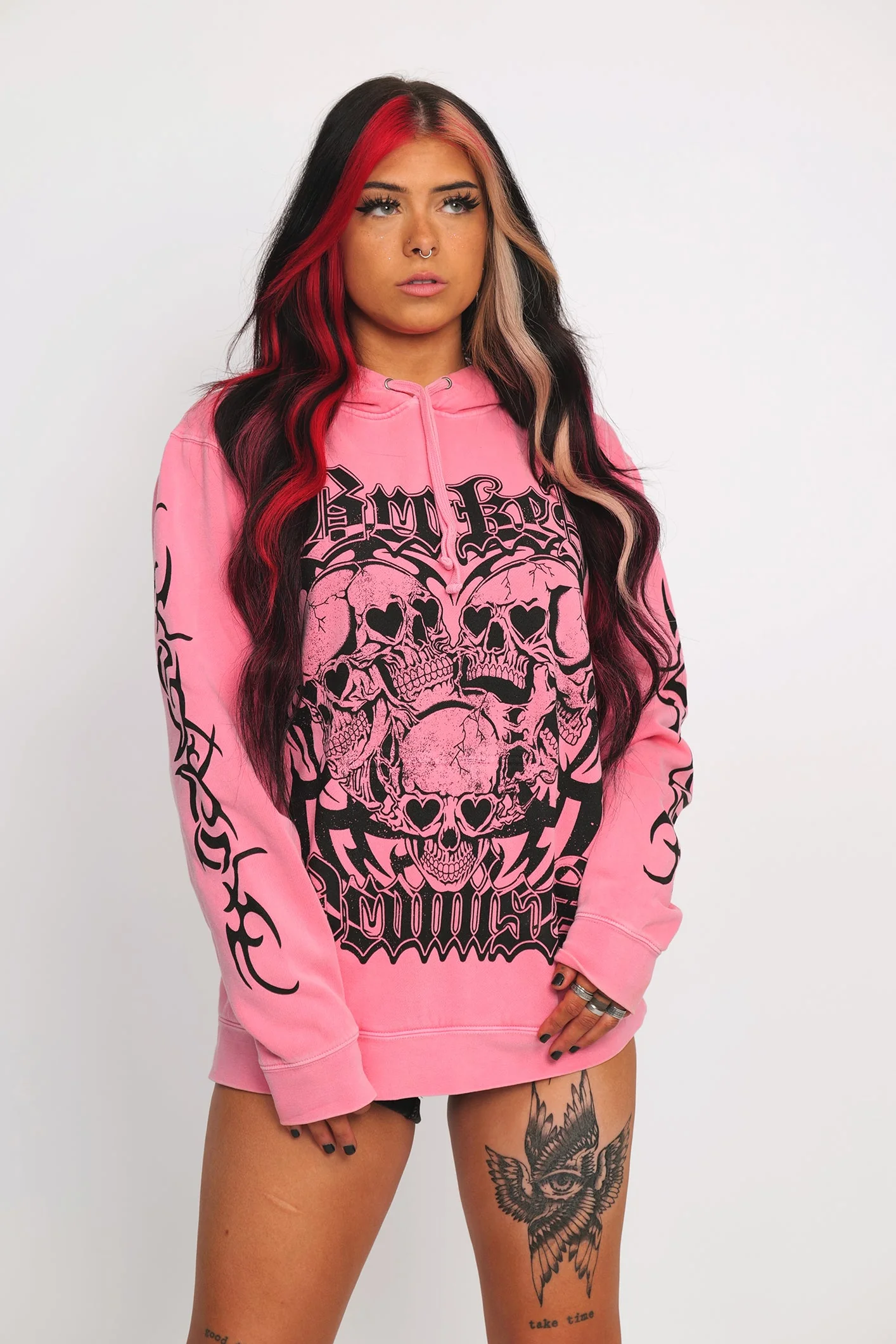 JazzHer Punk Streetwear Oversized Tops Hoodies Women Clothes Winter Pink Skulls Hip Hop Pullovers Hoodie Plus Size Femme Y2k Sweatshirts