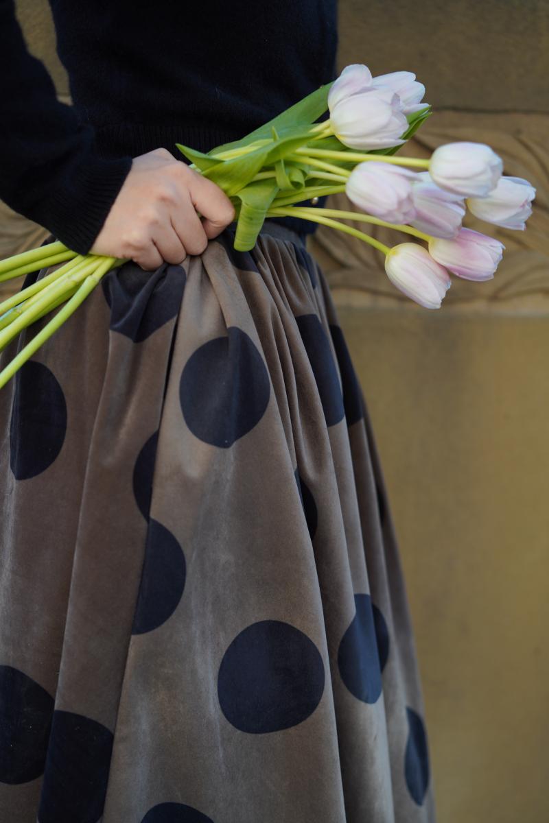 Jazzher Birch Brown Polka Dot Velvet Umbrella Skirt