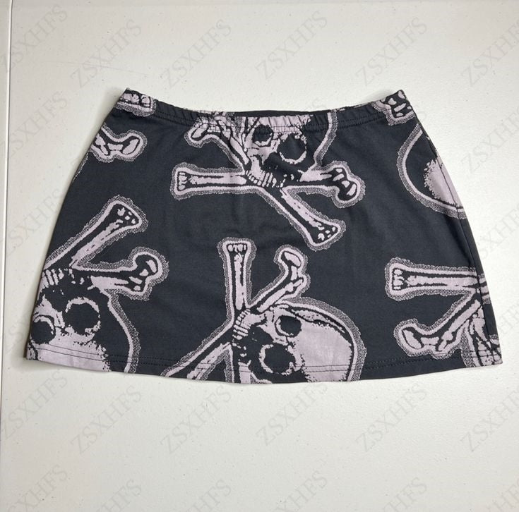 JazzHer Gothic Skirts Women Clothes Skulls Punk Sexy 90s Mini Skirt Hot Girl Streetwear Hip Hop Femme Harajuku Grunge Girl Graphic Skirt