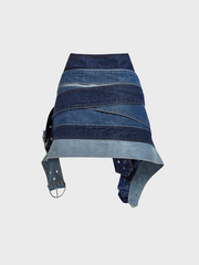 JazzHer 2024 New Denim Color Block Mini Denim Skirt