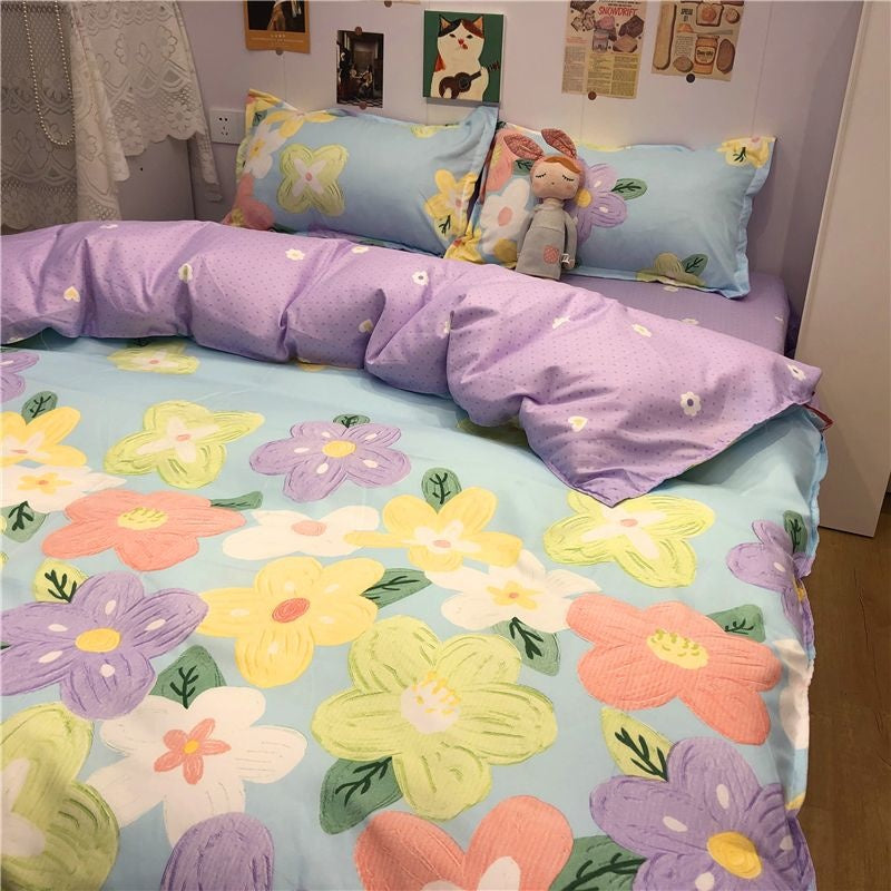 JazzHer Ins Style Fashion Butterfly Bedding Set For Girls Boys Double Size Flat Sheet Duvet Cover Pillowcase Bed Linen Home Textile