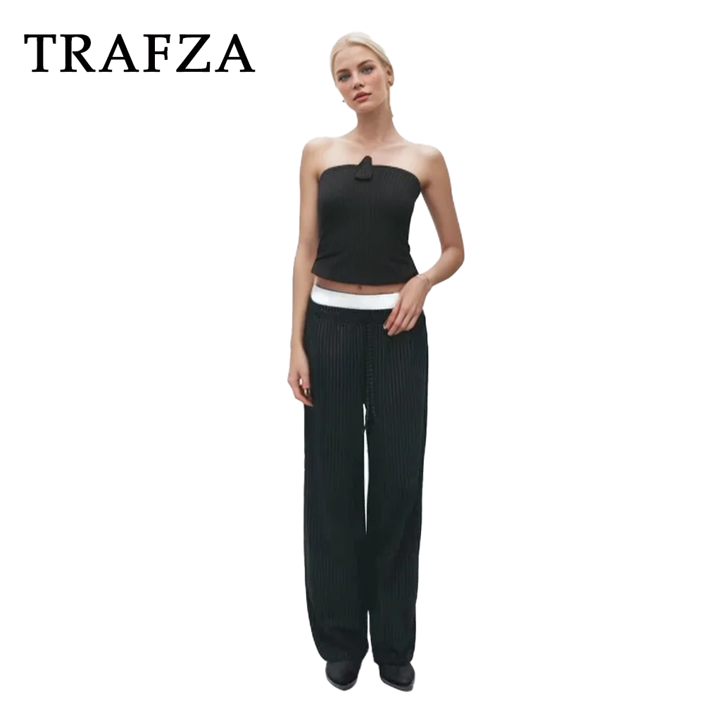 cold weather outfits JazzHer 2024 Spring Summer Casual Striped Women Pants Fashion Streetwear Folds Lace Up High Waist Oversized Chic Pants