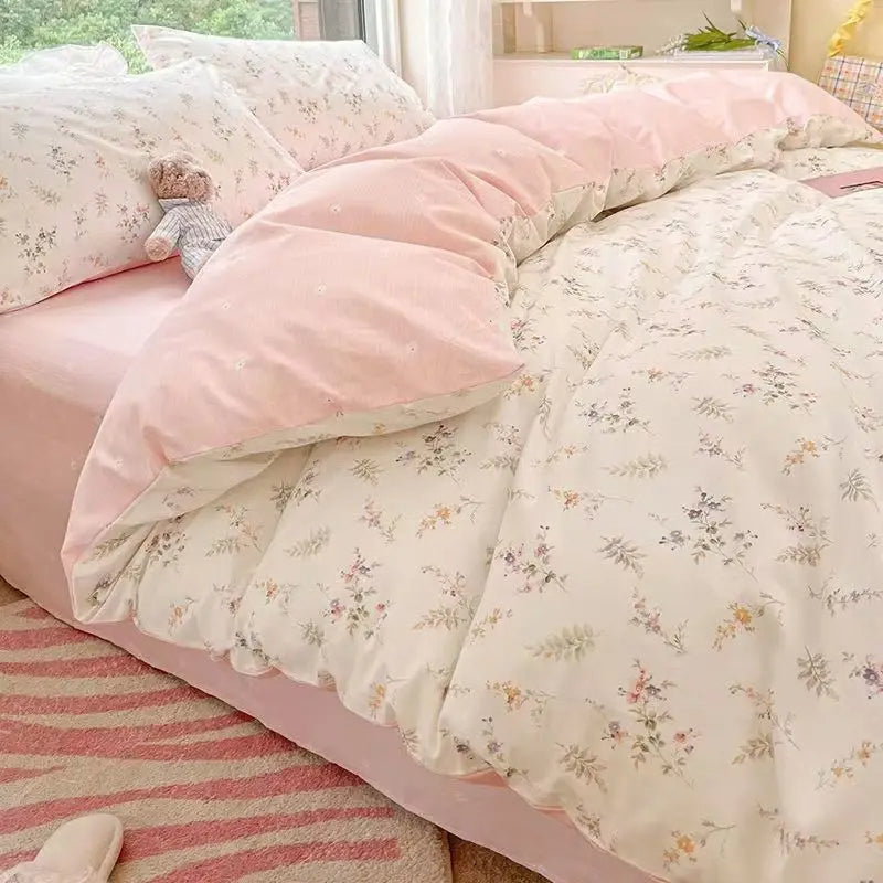 JazzHer Floral Bedding Set with Duvet Cover No Filling Flat Sheet with Pillowcases 2024 New Kids Queen Full Size Boys Girls Bed Linen