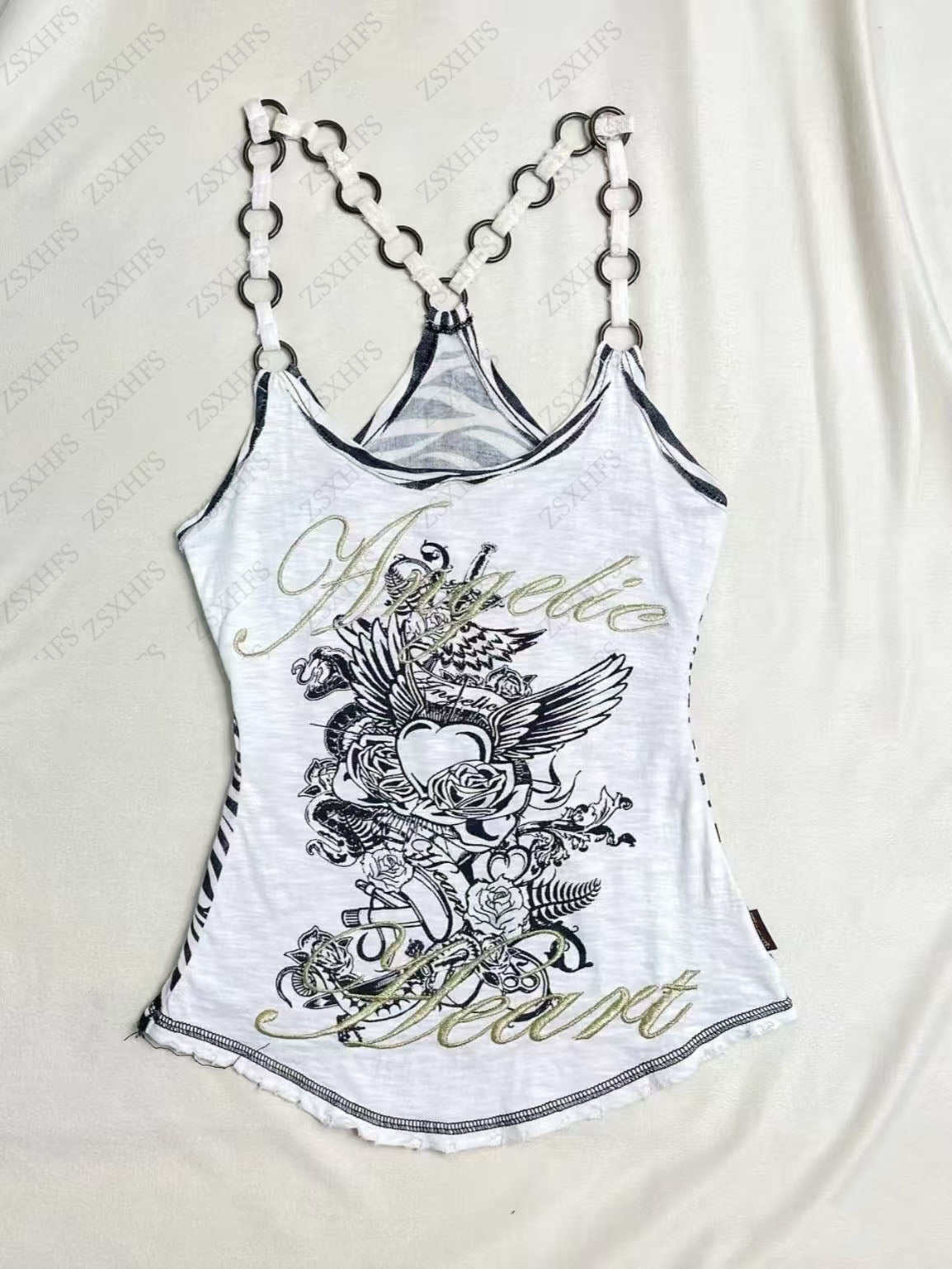 JazzHer Graphic Tees Grunge 90s Vintage Clothes Emo Girl Camis Casual Letter Aesthetic Crop Top Sling Punk Sexy Tank Tops Streetwear Y2k