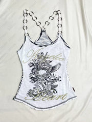 JazzHer Graphic Tees Grunge 90s Vintage Clothes Emo Girl Camis Casual Letter Aesthetic Crop Top Sling Punk Sexy Tank Tops Streetwear Y2k