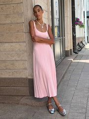 JazzHer Women Knit Tank Dress Casual Suspender Sleeveless U-Neck Party Long Dresses 2025 Summer Sexy Beach Club Midi Robes Streetwear