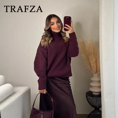 cold weather outfits JazzHer 2024 Autumn Winter Women Basics Knitted Sweaters Fashion Casual Turtleneck Thick Warm Solid Pullover Ladies Sweaters