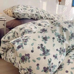 JazzHer Floral Korean Style Duvet Cover Set No Filler Pillowcase Flat Sheet Twin Queen Size Boys Grils Romantic Bedding Kit