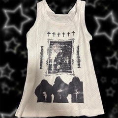 JazzHer Y2K Punk Rock Aesthetic Harajuku Retro Casual Tank Tops Gothic Emo Girls Sleeveless Crop Tops Sexy Chic Slim Fashion Streetwear