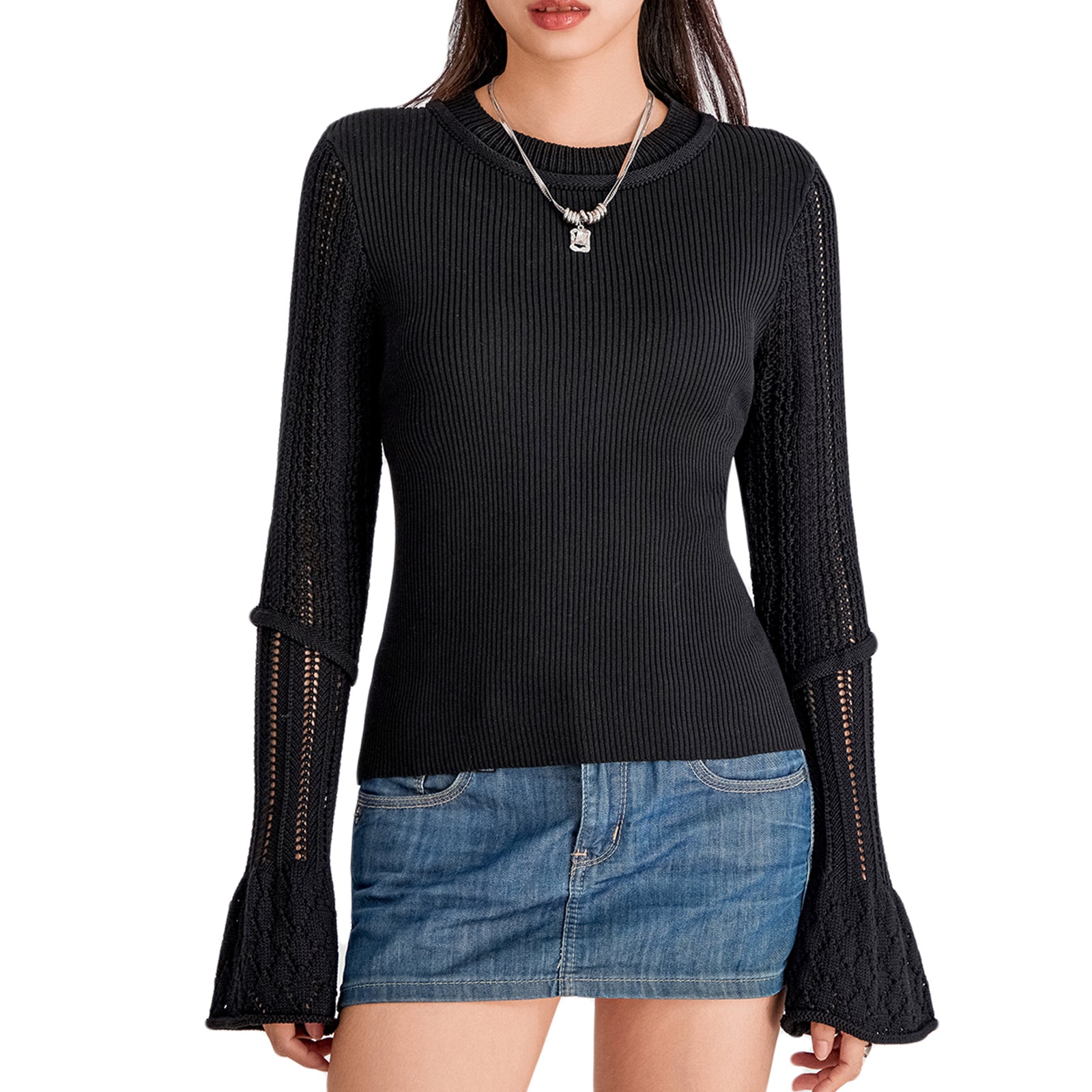 thanksgiving outfit JazzHer Women s Slim Fit Crop Sweater Tops Knit Long Sleeve Tight Top Solid Crewneck Cropped Sweater Knitted Top for Fall