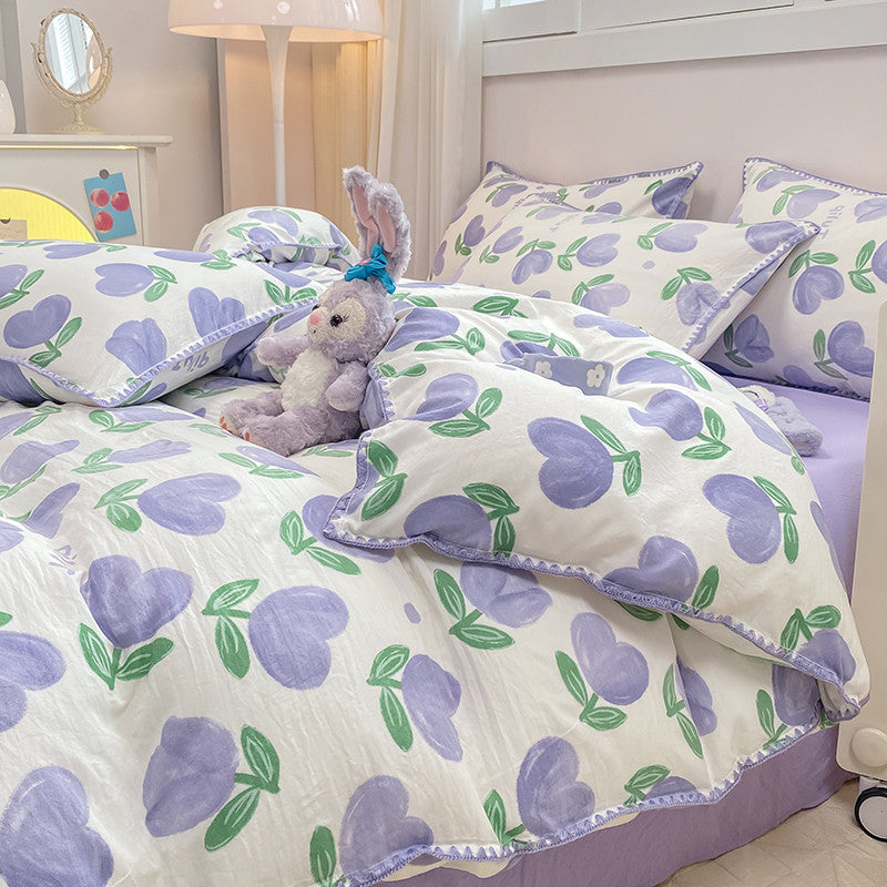 JazzHer Cartoon Dinosaur Bedding Set Bed Flat sheet Pillowcase Twin Full Queen Princess Style Bed Linen Kids Girls Duvet Cover No Filler