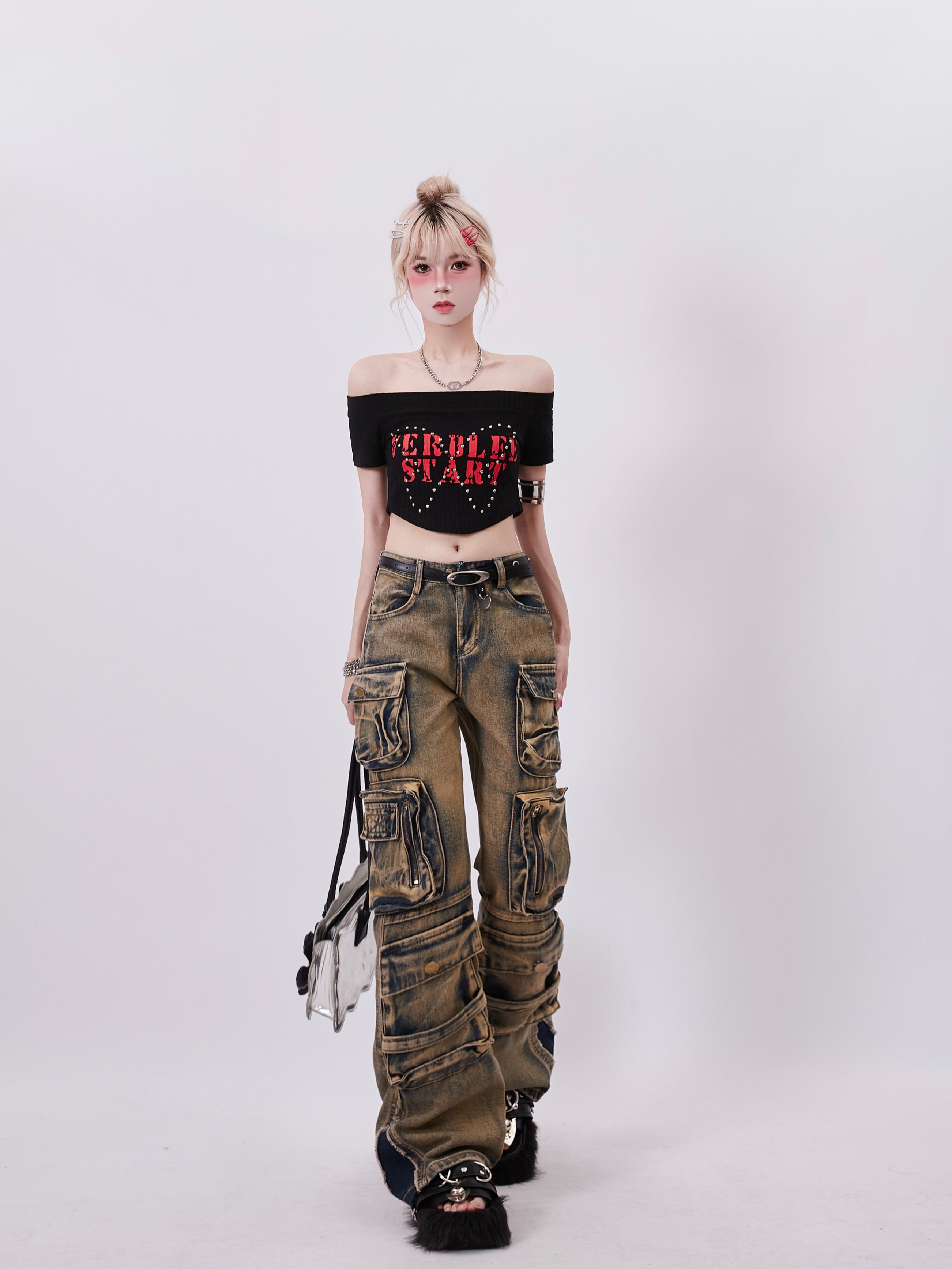 christmas outfit JazzHer Women's Y2k Baggy Cargo Jeans Harajuku Denim Trousers Aesthetic Punk Jean Pants Vintage Japanese 2000s Style Trashy Clothes 2025