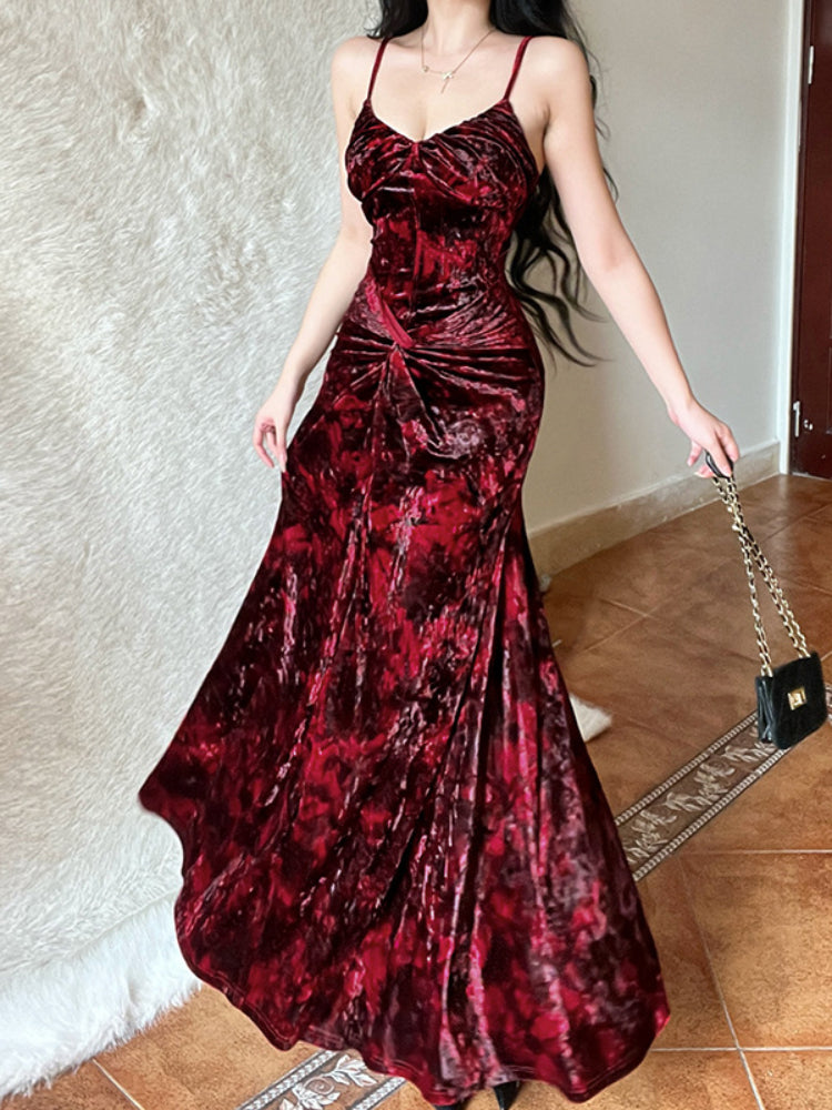 JazzHer Elegant Sexy Red Dress Women Fairycore Grunge Streetwear Spaghetti Strap High Waist Dress Aesthetic Evening Party Dress