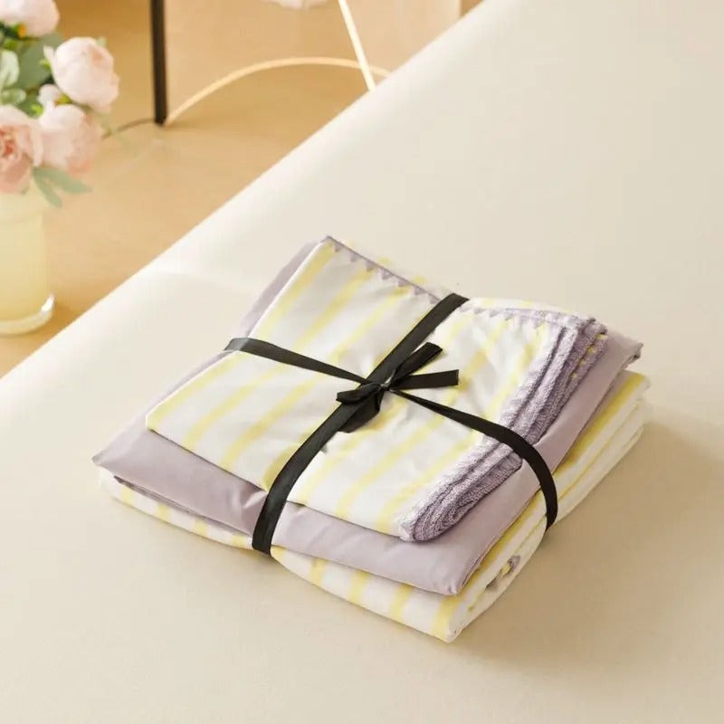 JazzHer Ins Nordic Duvet Cover Set Quilt Set Korean Style Striped Bed Sheet Set For Girls Bedding Set For Bedroom