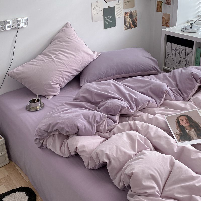 JazzHer Ins Cherry Bedding Set Twin Full Queen King Size Purple Bed Linen Girls Adults Bed Flat Sheet Pillowcase Comforter Duvet Cover