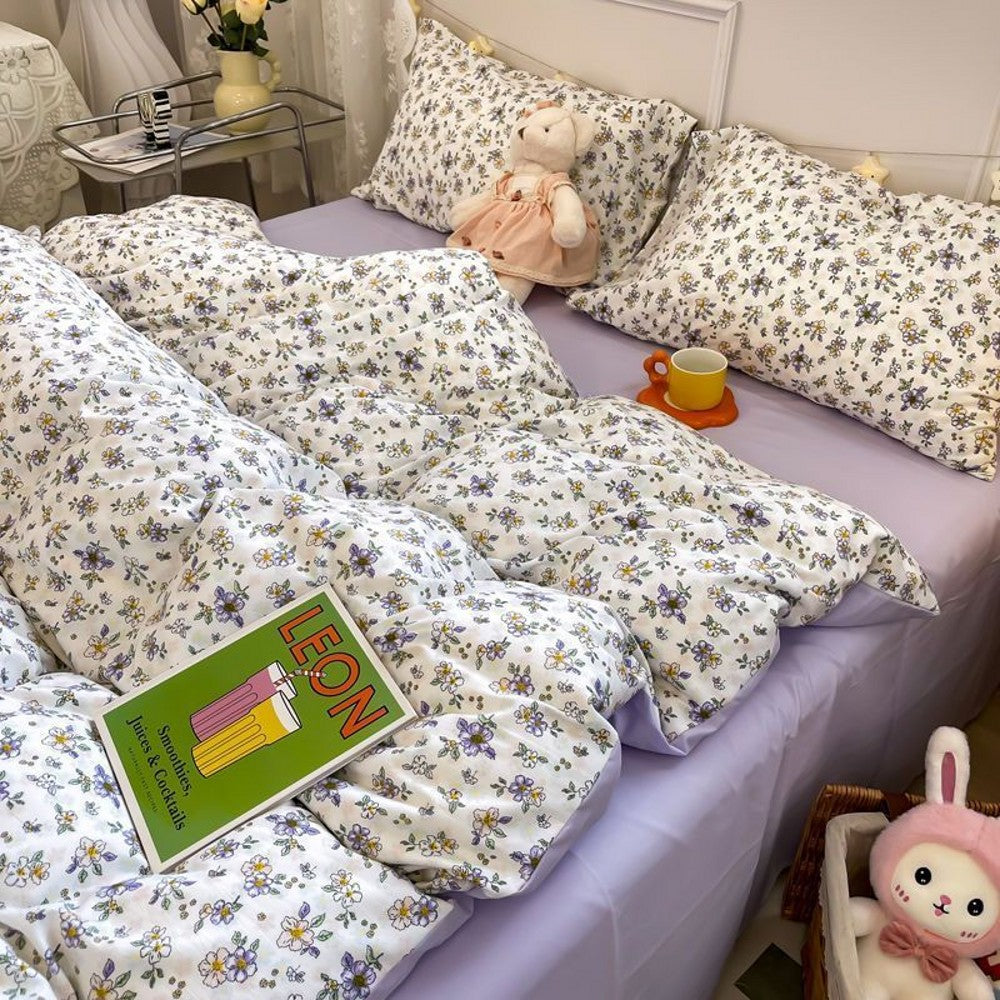 JazzHer Flowers Rabbit Bedding Set Ins No Filler Single Queen Size Duvet Cover Flat Sheet Pillowcase Girls Boys New Comforter Duvet