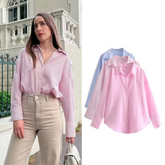 JazzHer Ladies Striped Shirt Women Cotton Oxford Long Sleeve Spring Autumn Causal Elegant Loose Blouse Shirt Chic Crop Tops Mujer Female