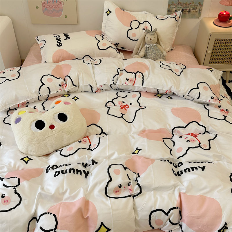 JazzHer Korean Style Duvet Cover Set No Filler Fashion Floral Ins Twin Double Queen Size Boys Girls Flat Sheet Pillowcases Bedding Linen